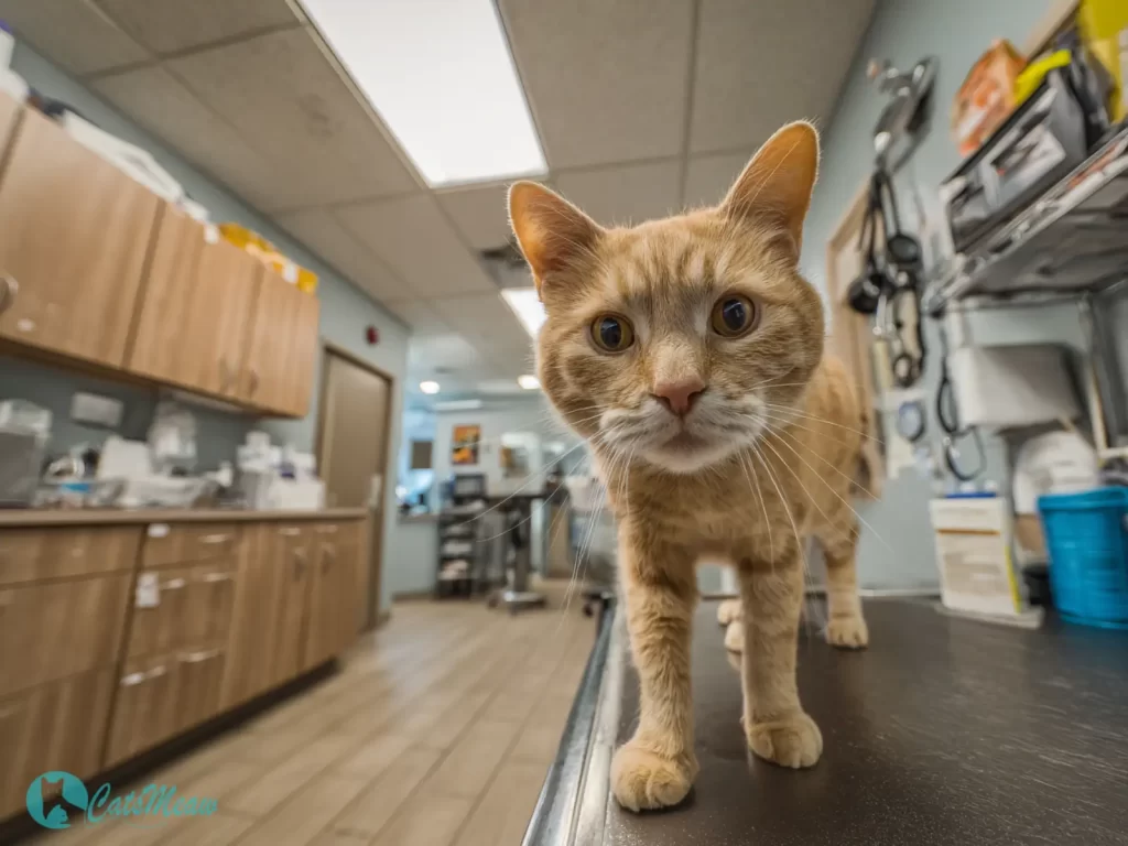 Orange tabby during pre-treatment exam for cat allergy medicine