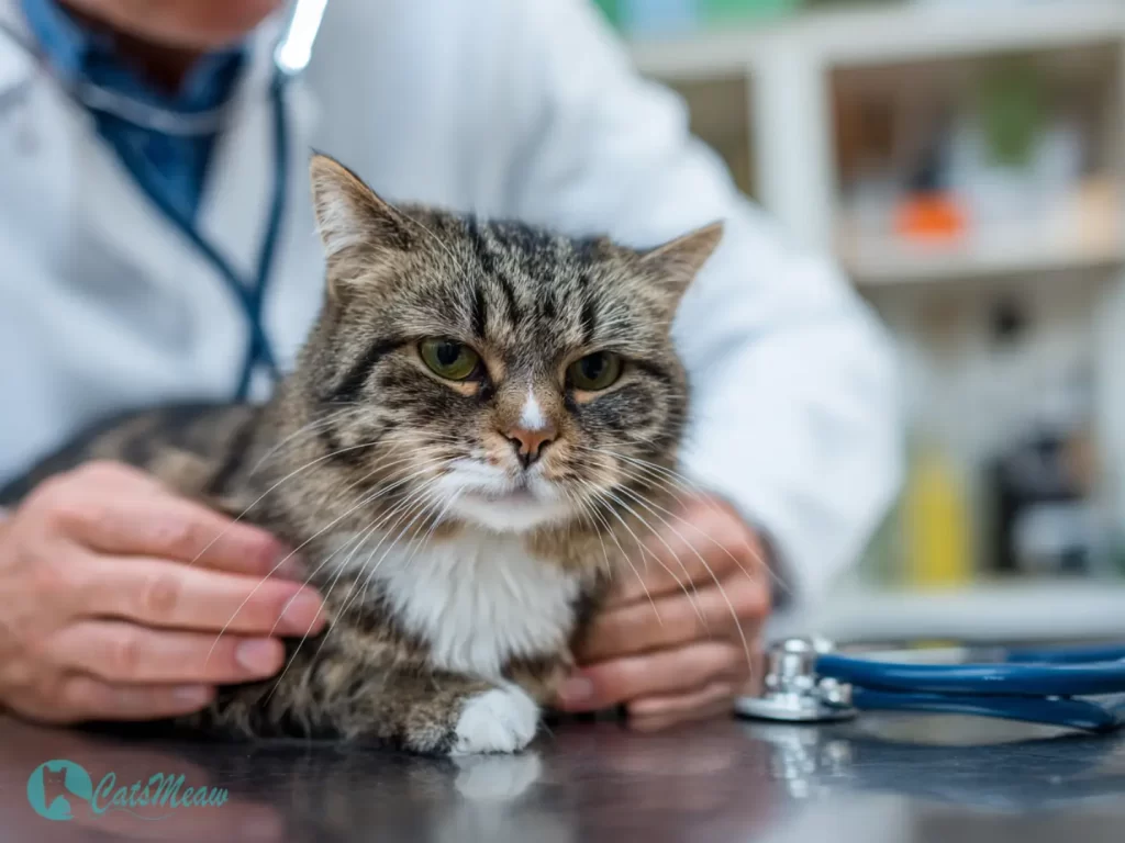Vet checking coughing cat