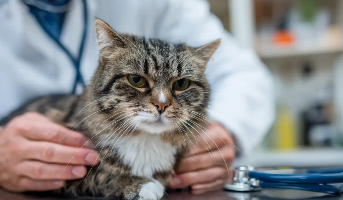 Vet checking coughing cat