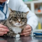 Vet checking coughing cat