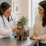 Veterinarian examining a cat with possible Cat Urinating Blood